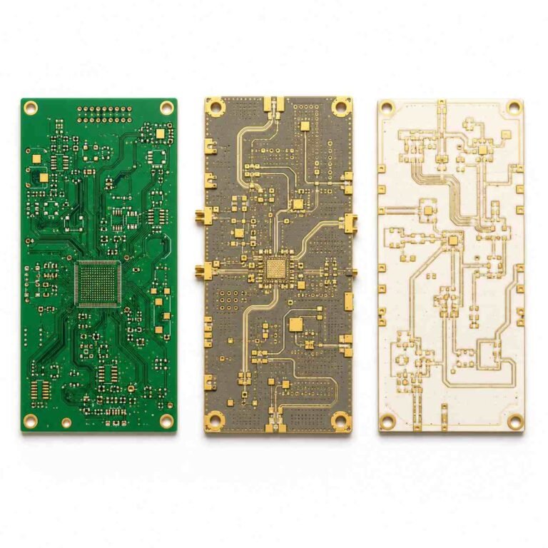 Dk and Df high frequency PCB material comparison chart showing dielectric constant and dissipation factor values for FR4 Rogers and PTFE substrates