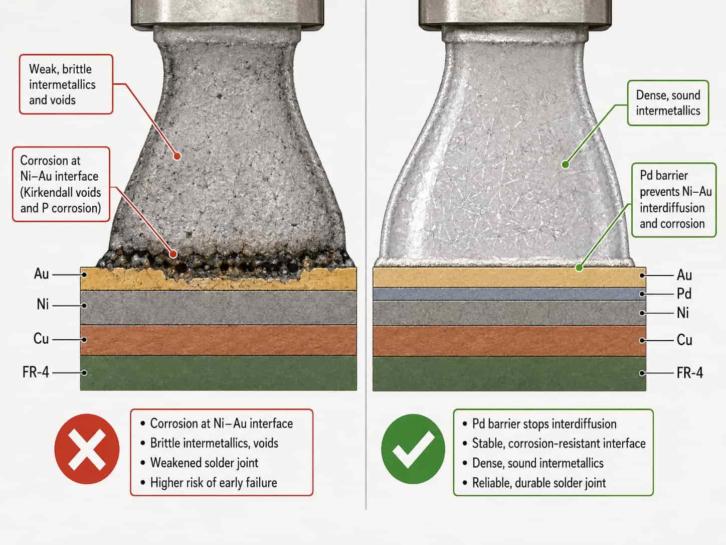 Comparison of ENIG black pad failure mode versus ENEPIG reliability for high reliability aerospace defense and RF PCB solder joint performance