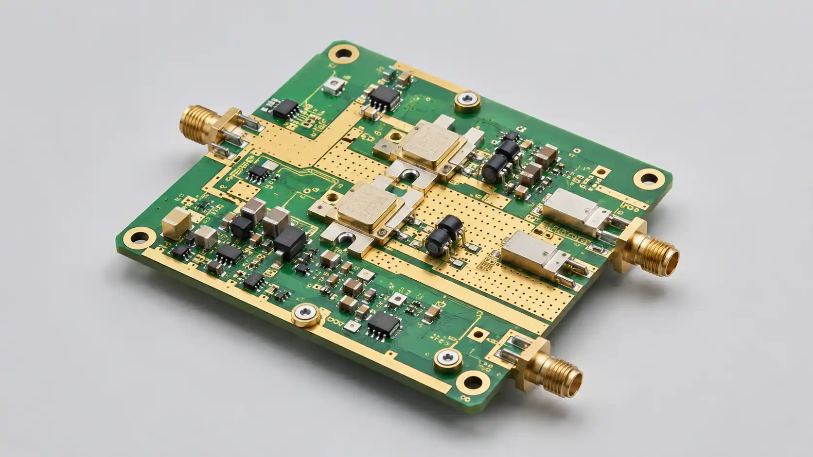 Rogers PCB stackup and material thickness review with laminate sheets caliper copper clad material and RF PCB sample