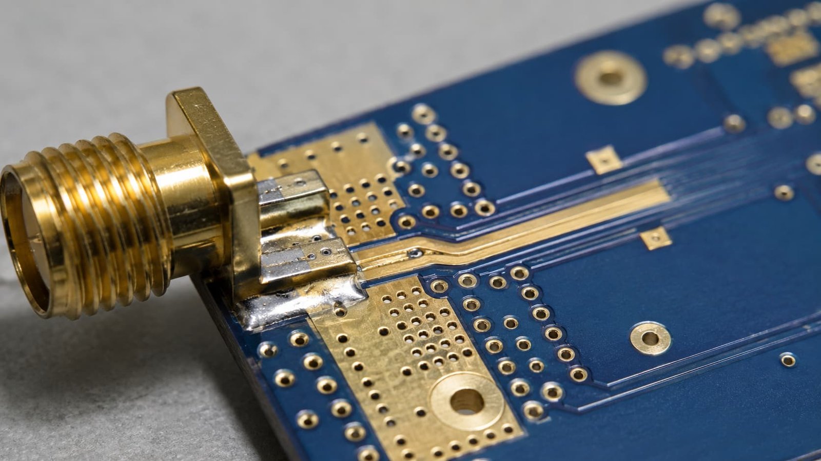 High frequency laminate sheets and microwave PCB panels being checked for material thickness and surface quality