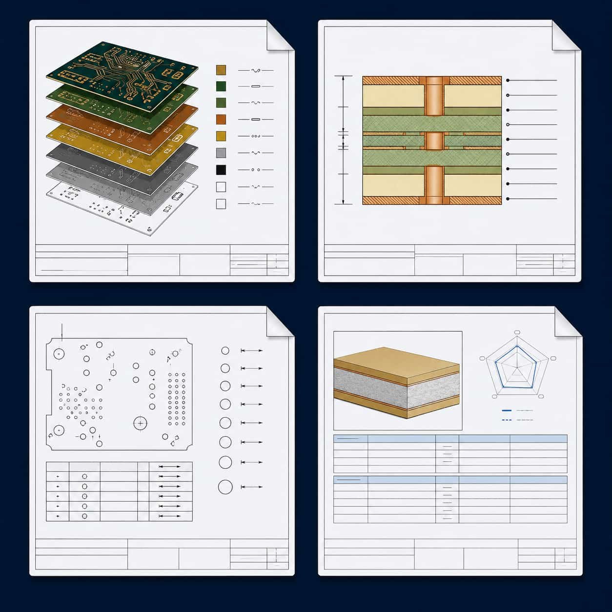 High frequency PCB quotation file checklist showing Gerber files drill files stackup drawing and Rogers PTFE material specification required for accurate RF microwave PCB quotation