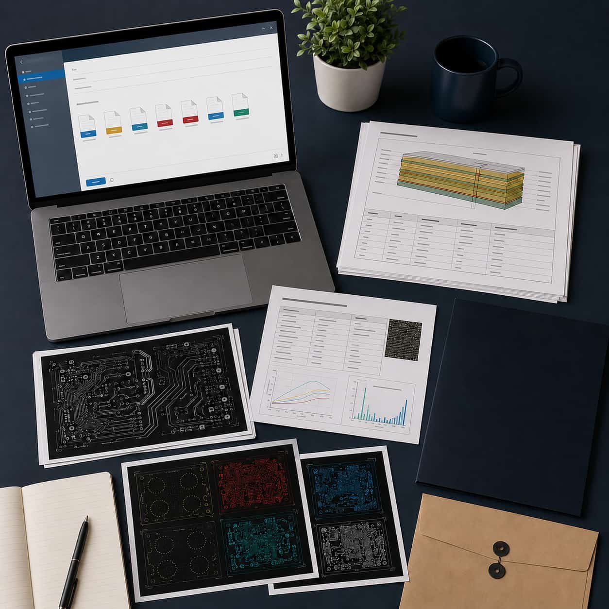 High frequency PCB quotation file submission to Riching PCB direct factory showing complete file package with Gerber files stackup drawing drill files and Rogers material specification
