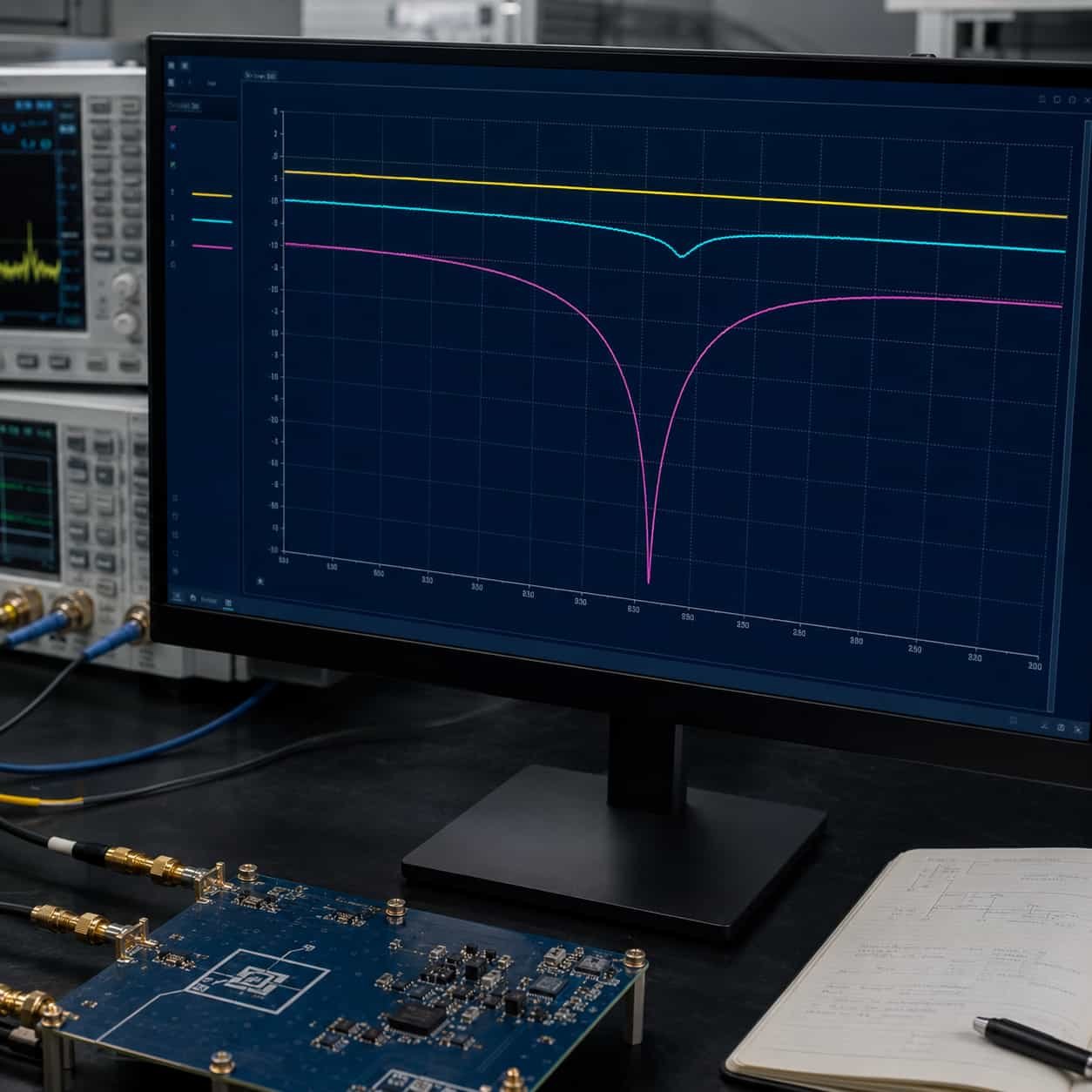 Via stub resonance effect on RF PCB signal integrity showing impedance variation versus frequency for through-hole via with and without back drilling for high frequency microwave circuit board design