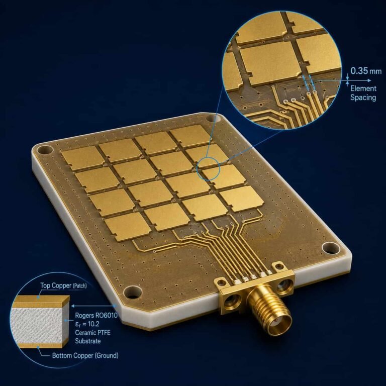 Rogers RO6010 PCB guide showing RO6010 ceramic PTFE high dielectric constant laminate for compact patch antenna bandpass filter and miniaturized microwave circuit board applications
