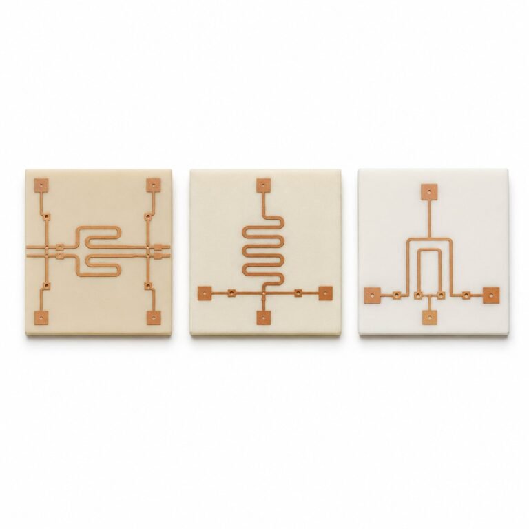 Selection of high frequency PCB material samples including F4B ZY and Taconic substrates as Rogers alternatives