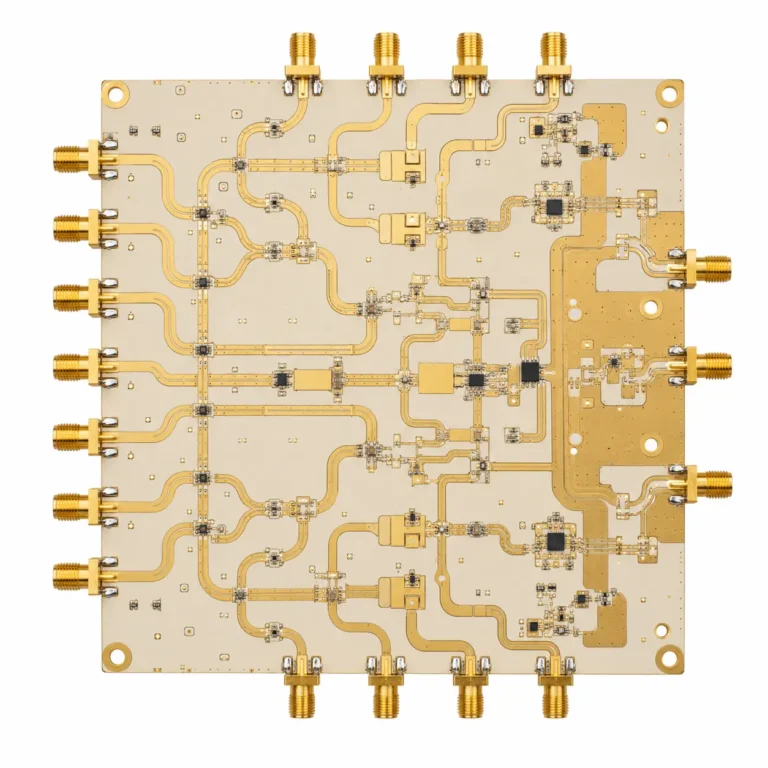 Electronic warfare PCB on Rogers RT5880 PTFE substrate for wideband 2–18 GHz EW receiver