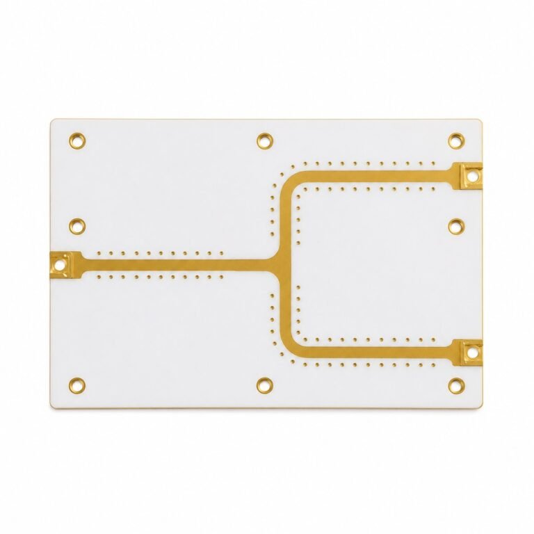 F4B PTFE PCB board showing RF microstrip circuit as Rogers alternative substrate for high frequency applications