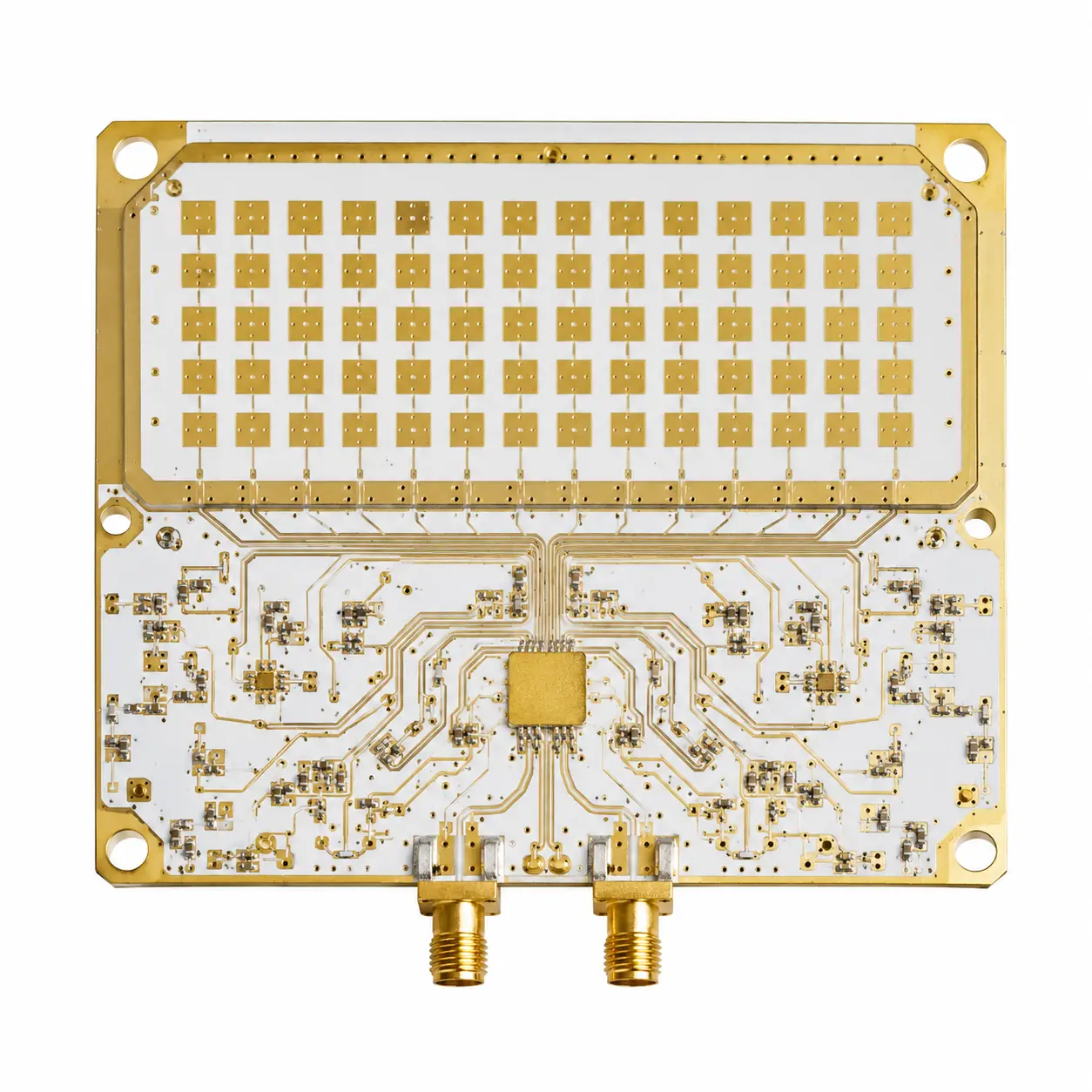 Ka-band satellite communication PCB with patch antenna array on Rogers PTFE substrate