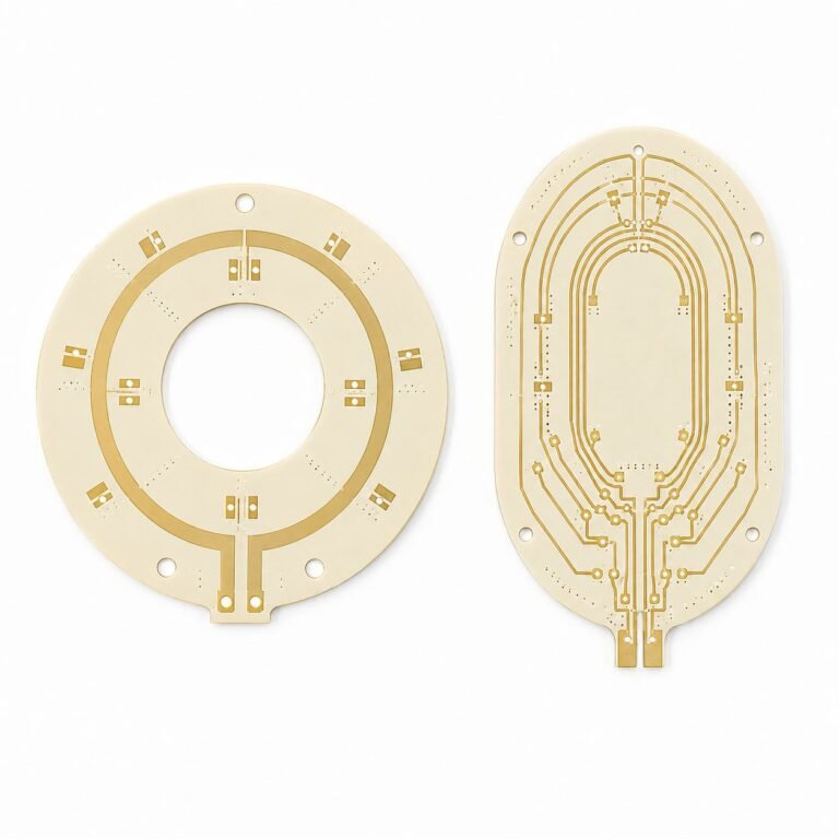 MRI RF coil PCB showing Rogers RO4350B and RO3003 substrate loop coil circuits for 1.5T 3T and 7T MRI systems