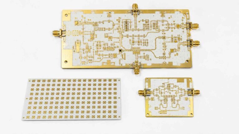 PTFE PCB manufacturer Riching PCB showing Rogers RO3003 RT5880 boards for Ka-band radar and EW applications