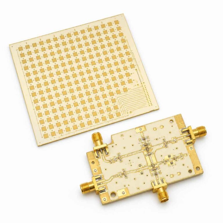 Rogers RO3003 PCB manufacturer showing 0.127mm substrate 77GHz radar patch antenna array and Ka-band circuit board